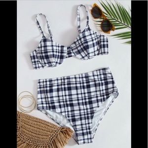 Plaid Underwire High Waisted Bikini